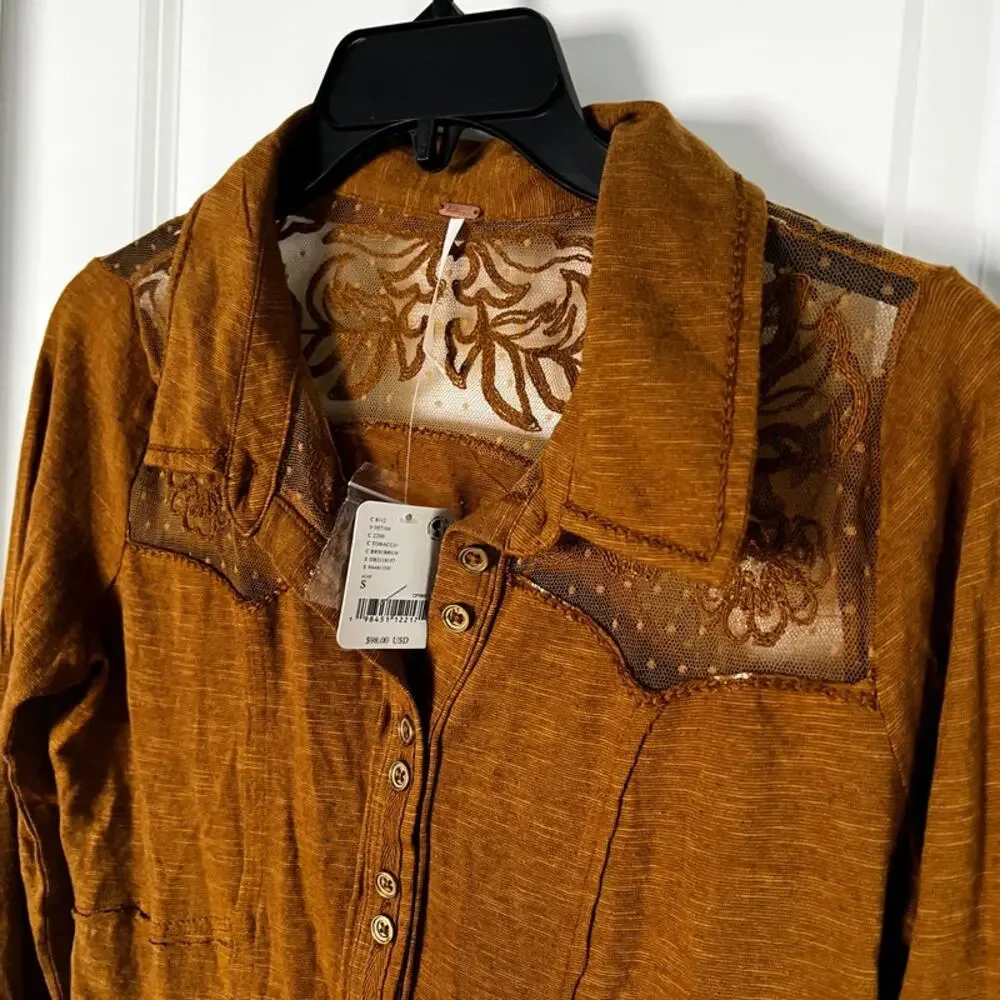 Free People Rosebud Cuff Top | Tobacco | Size S - Picture 7 of 9